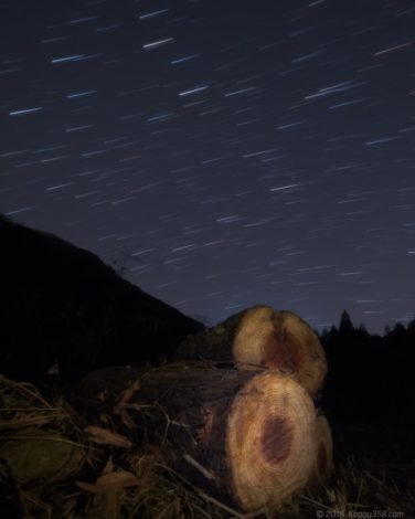 南を望む丸太と星の軌跡