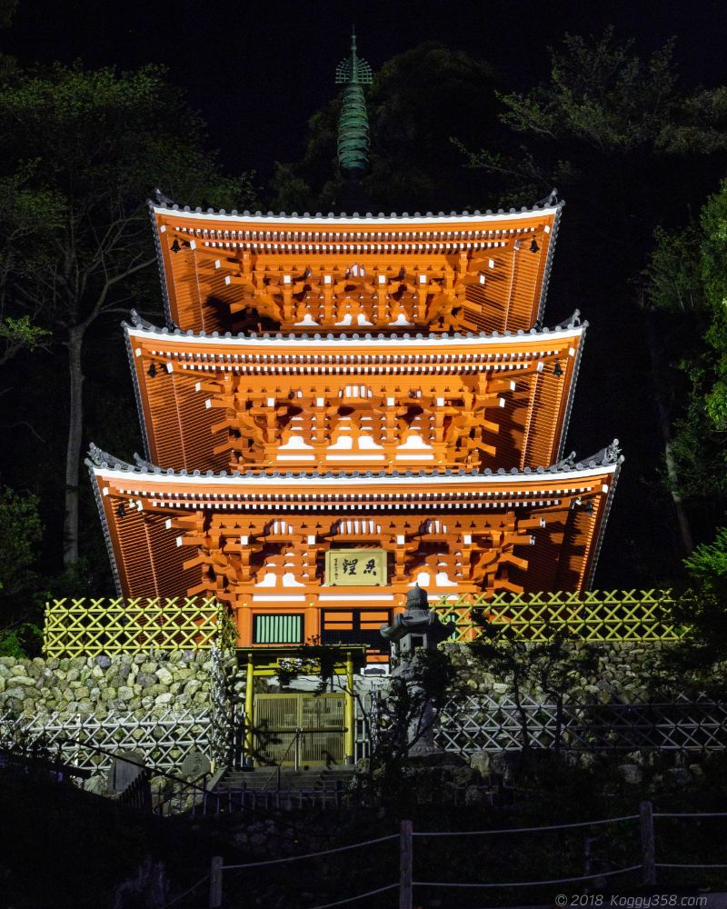 岐阜公園三重塔のライトアップ