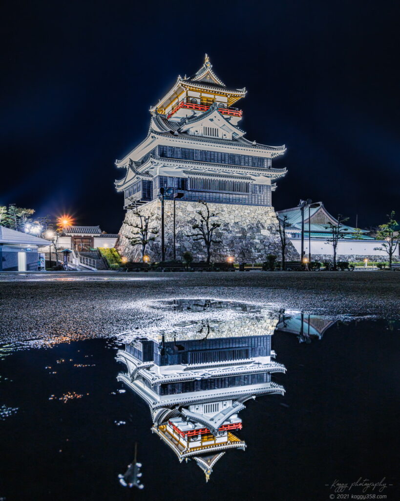 雨上がりの清洲城城の陸レクション夜景を撮影