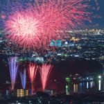 犬山城と日本ライン夏まつり納涼花火大会・木曽川ロングラン花火を撮影