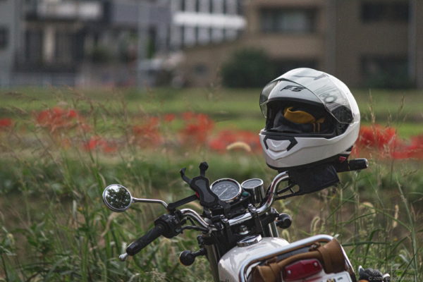 逢妻女川の彼岸花群生地の駐車場に停まっているバイク