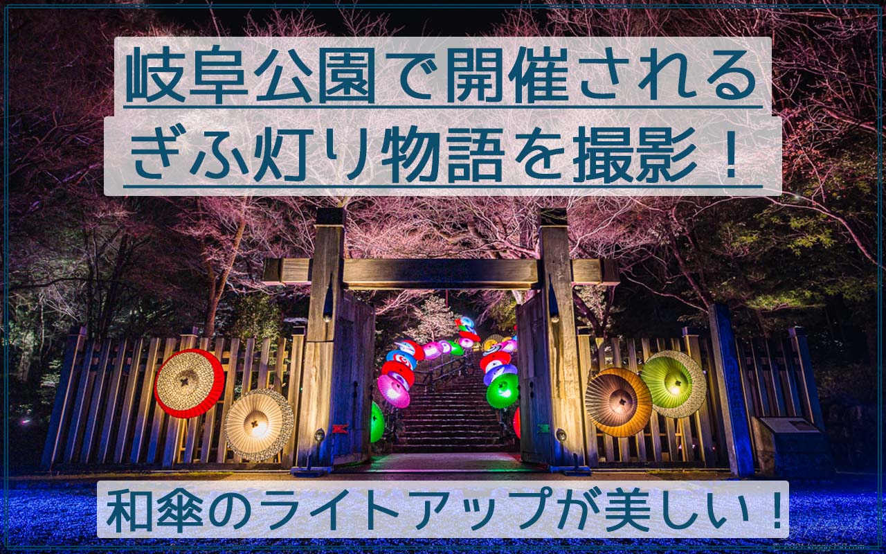 岐阜公園で開催のぎふ灯り物語を撮影！和傘のライトアップが美しい！